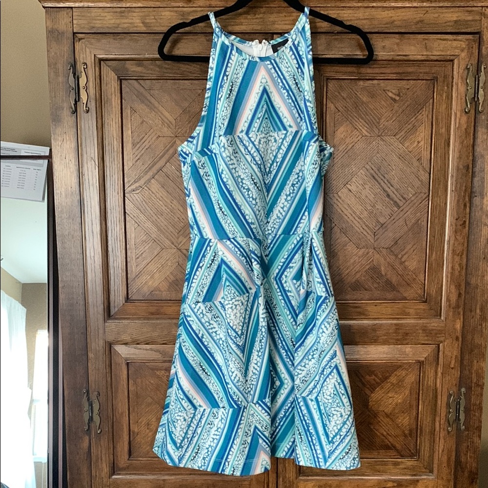 NWOT Blue and White Geometric Dress. Excellent condition. Perfect summer dress.